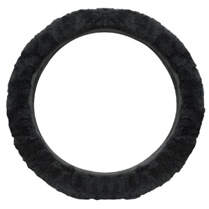2. Cutequeen trading Sheepskin Steering Wheel Cover Black