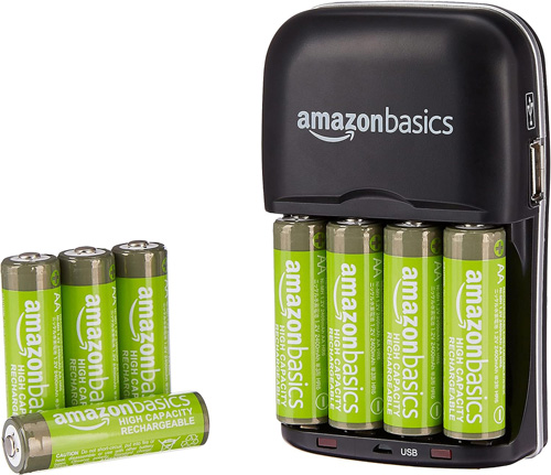 AmazonBasics AA High-Capacity Rechargeable Batteries and Ni-MH AA & AAA Battery Charger With USB Port Set